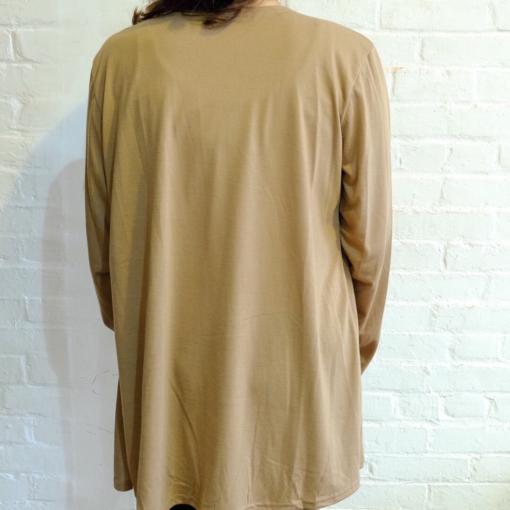 Open front basic lightweight khaki cardigan kimono - Picture 8 of 13